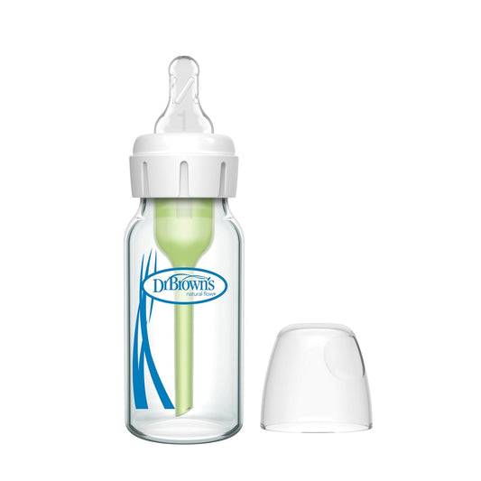 Dr. Brown's Natural Flow Anti-Colic Options+ Narrow Glass Baby Bottle, with Level 1 Slow Flow Nipple