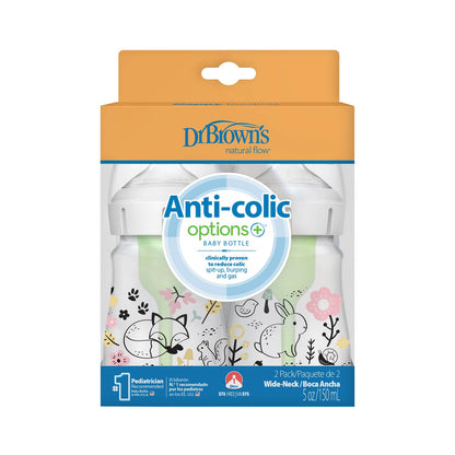 Dr. Brown's Natural Flow Anti-Colic Options+ Wide-Neck Baby Bottle, 5oz/150mL, 2-Pack