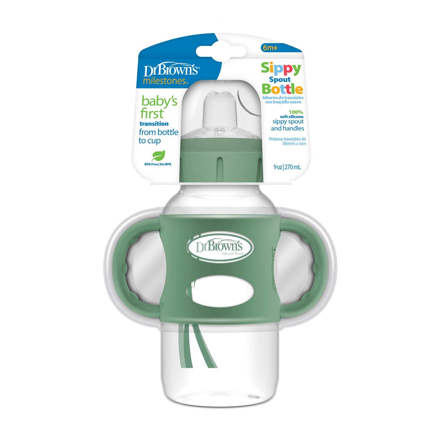 Dr. Brown's Milestones Wide-Neck Sippy Spout Bottle with Silicone Handles, 9 oz/270 mL