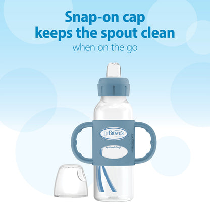 Dr. Brown's Milestones Narrow Sippy Spout Bottle with Silicone Handles, 8 oz/250 mL