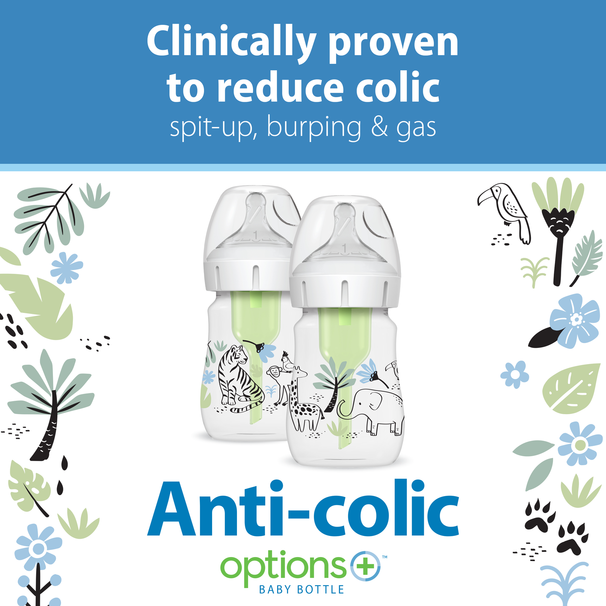 Dr. Brown's Natural Flow Anti-Colic Options+ Wide-Neck Baby Bottle, 5oz/150mL, 2-Pack
