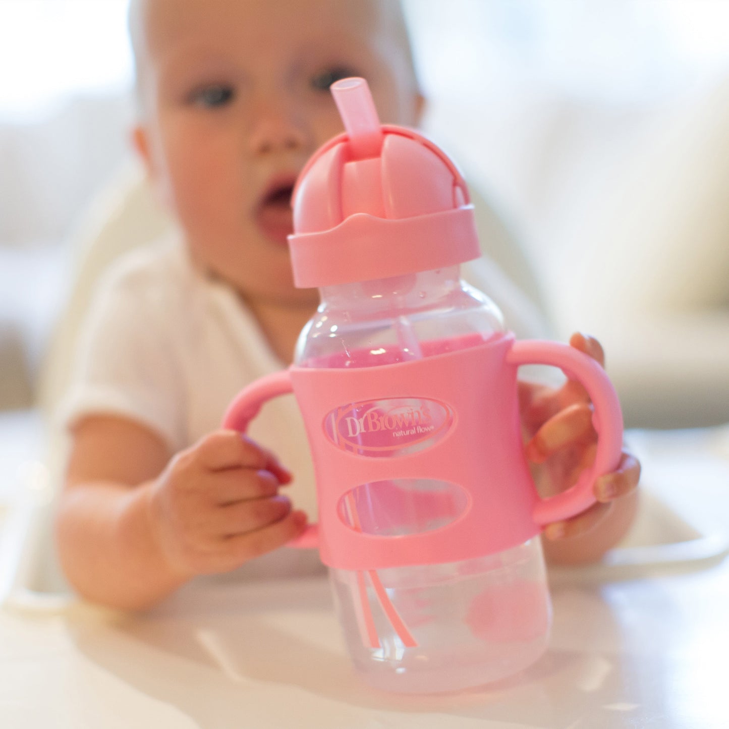 Dr. Brown's Milestones Wide-Neck Sippy Straw Bottle with Silicone Handles, 9 oz/270 mL