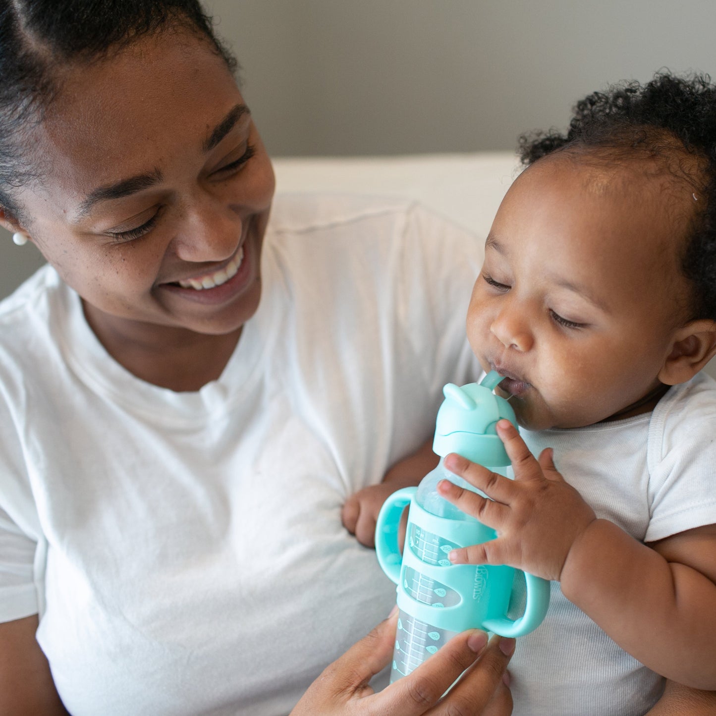 Dr. Brown's Milestones Narrow Sippy Straw Bottle with Silicone Handles, 8 oz/250 mL